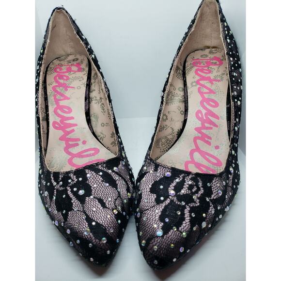Betsey Johnson Rhinestone Lace Heels SZ 7 NWOT - Picture 1 of 3